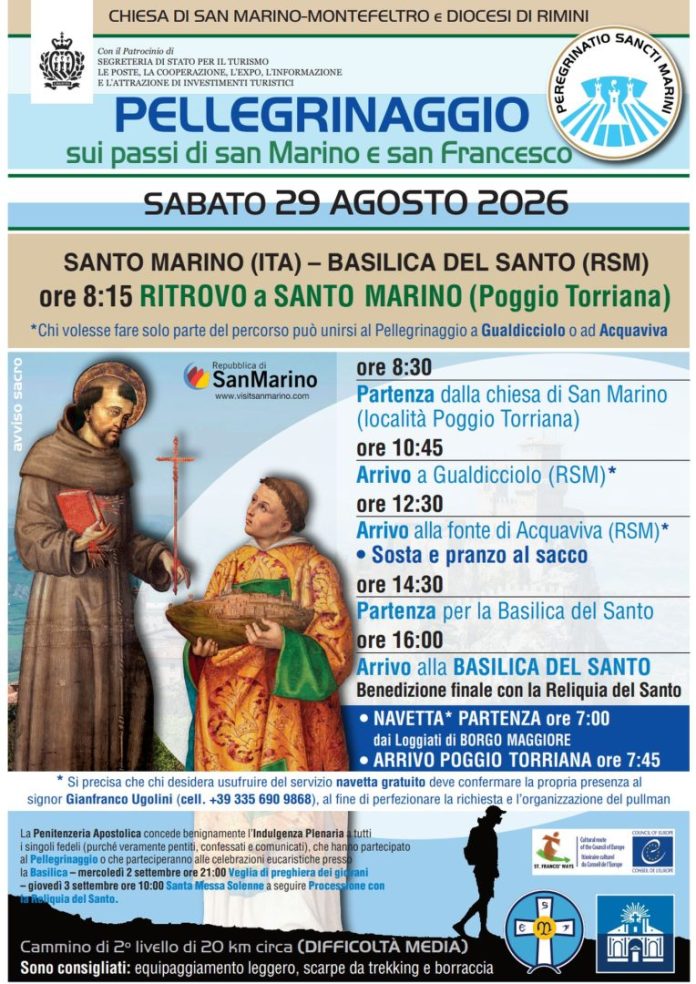 "Pellegrinaggio San Marino e San Francesco: 29 agosto imperdibile"